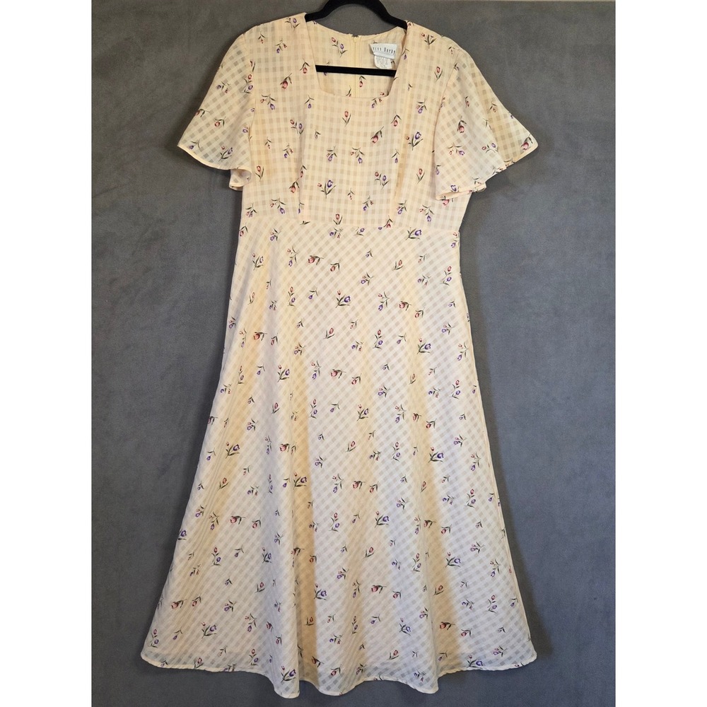 Vintage Miss Dorby Floral Gingham Maxi Dress Women 16 Cottagecore Prairie Mod